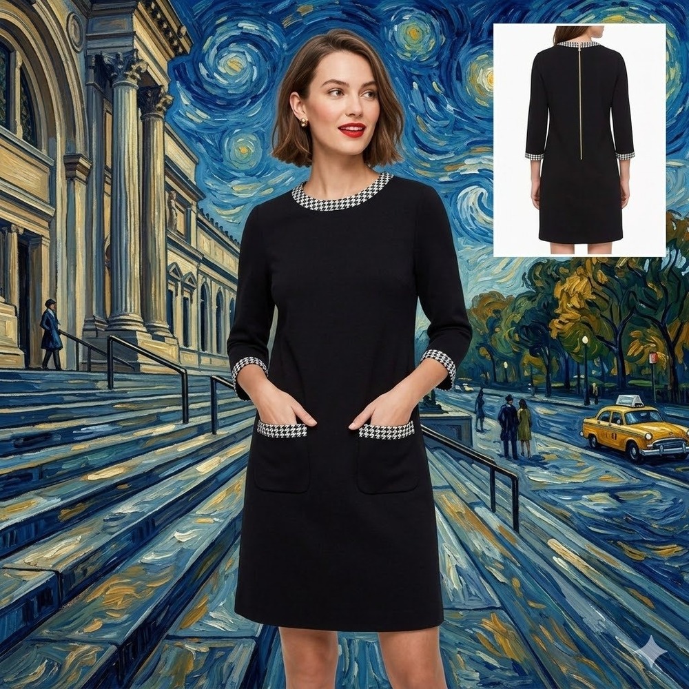 Kate Spade Wray Dress Black Houndstooth Trim NJMU3260 Size 2 New With Tags